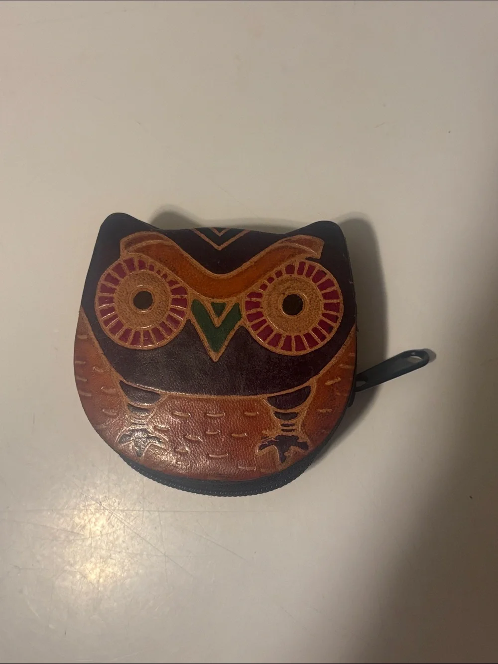 Owl Leather Key & Card Holder Wallet - Brown